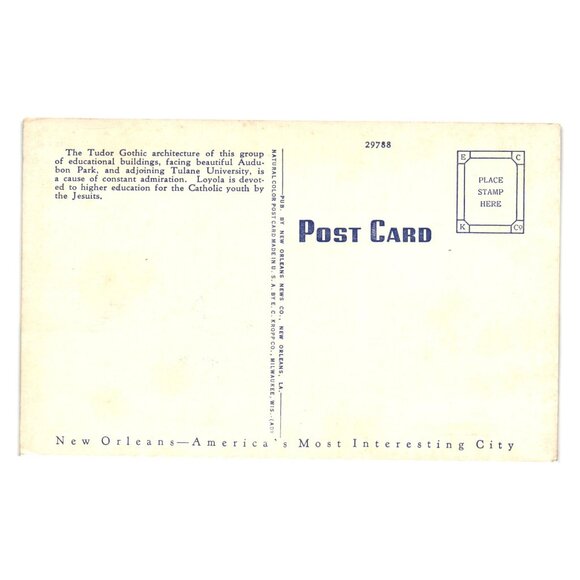 Loyola University New Orleans LA Vintage Postcard Architecture Audubon Park - Picture 2 of 2